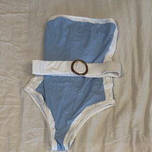 Elegant Blue and White One-Piece Swimsuit